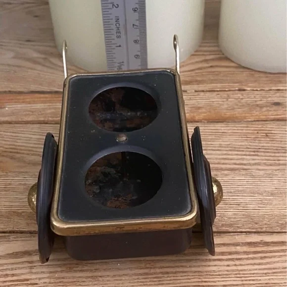 Vintage Mid-Century Brass & Glass Salt and Pepper Shakers | MCM Wheelbarrow Cart - Picture 5 of 10